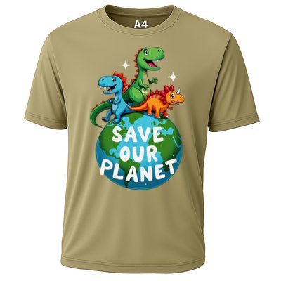 Determined Dino Earth Save Our Planet Cooling Performance Crew T-Shirt