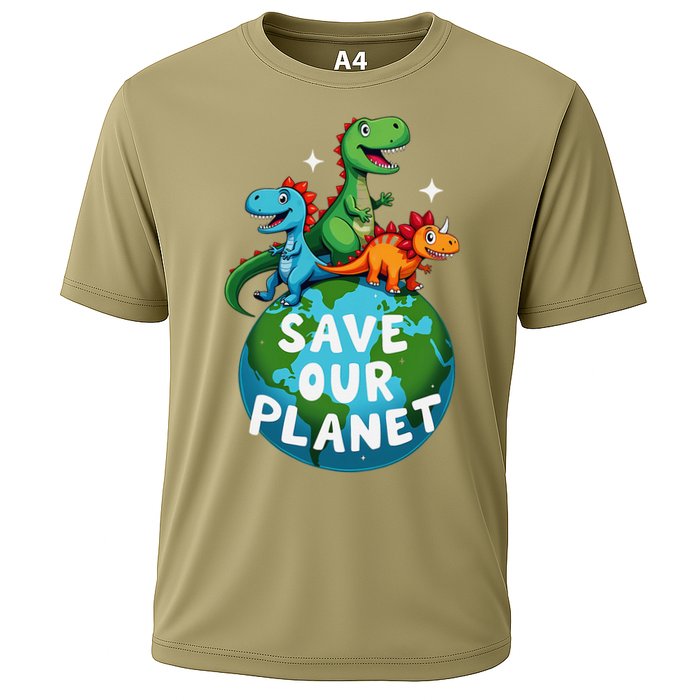 Determined Dino Earth Save Our Planet Cooling Performance Crew T-Shirt