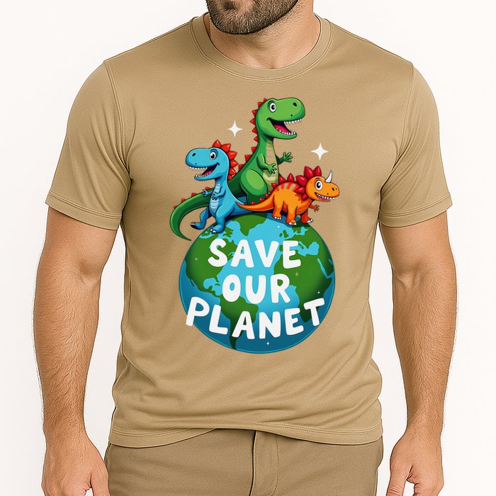 Determined Dino Earth Save Our Planet Cooling Performance Crew T-Shirt