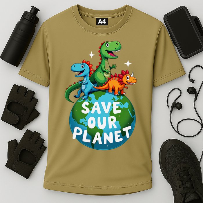 Determined Dino Earth Save Our Planet Cooling Performance Crew T-Shirt