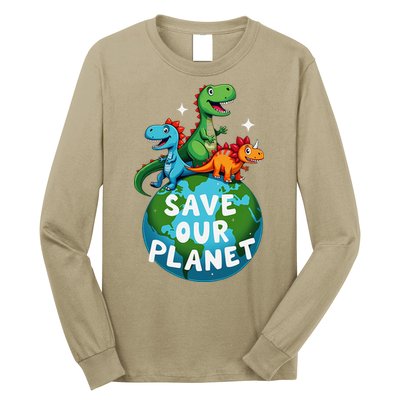 Determined Dino Earth Save Our Planet Long Sleeve Shirt