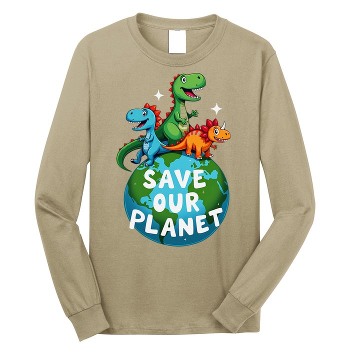 Determined Dino Earth Save Our Planet Long Sleeve Shirt