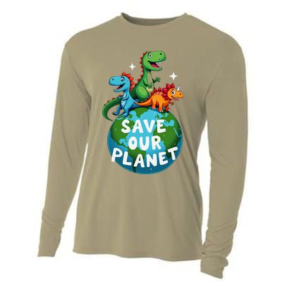 Determined Dino Earth Save Our Planet Cooling Performance Long Sleeve Crew