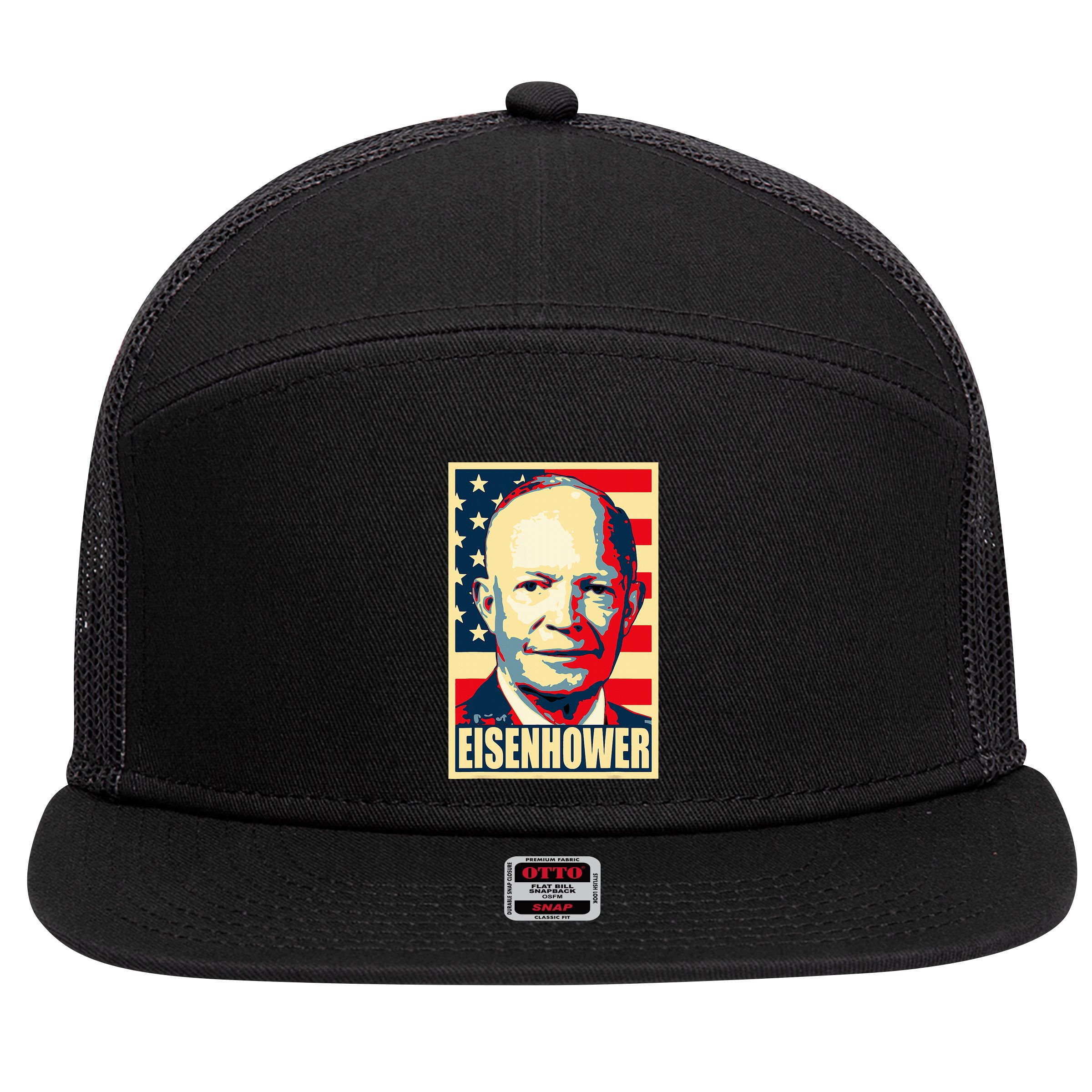 Dwight D. Eisenhower Propaganda Poster 7 Panel Mesh Trucker Snapback Hat