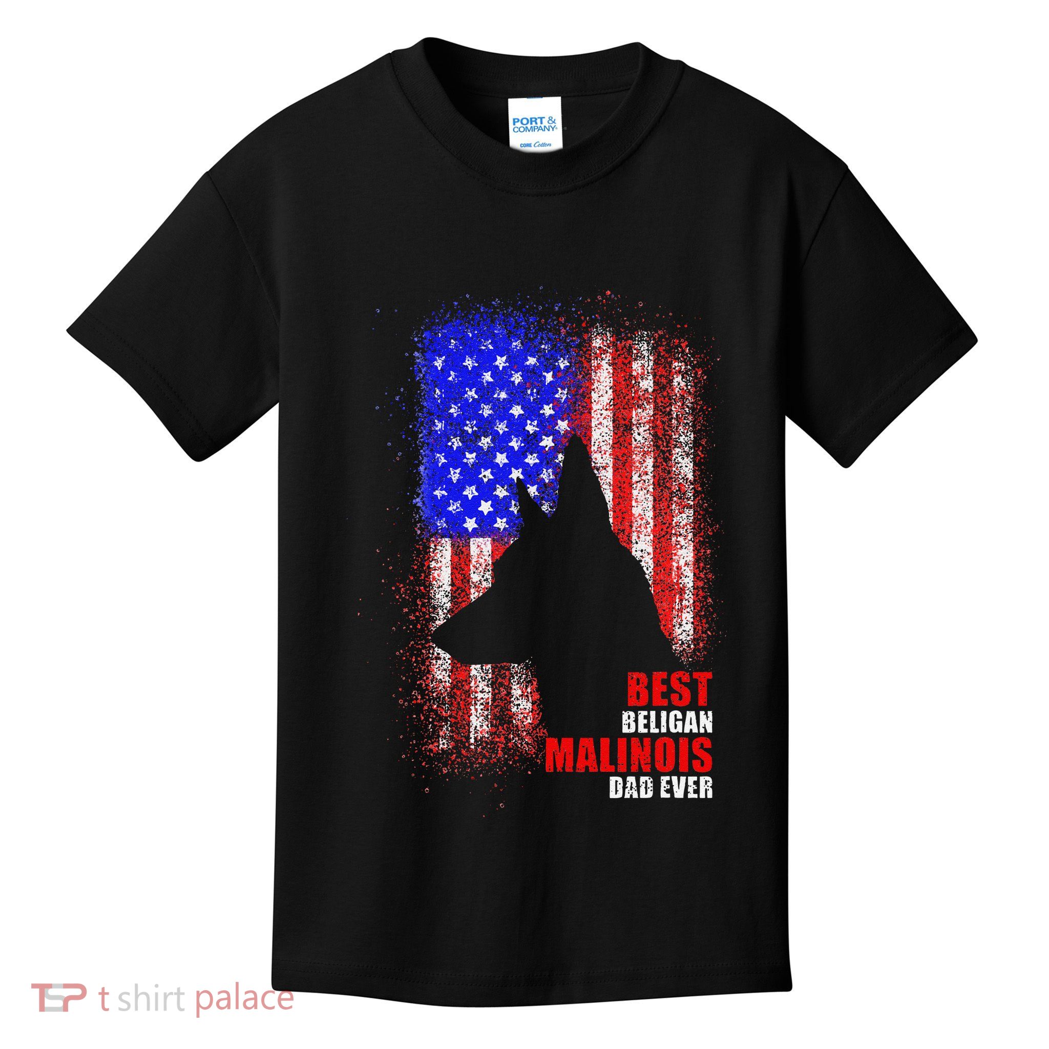 Dog Dad Ever American Flag Belgian Malinois Fathers Day Kids T-Shirt