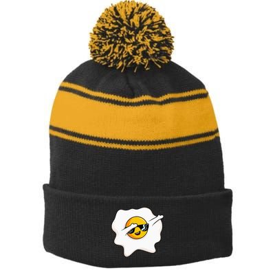 Dab Dabbing Egg Funny Fried Egg Stripe Pom Pom Beanie