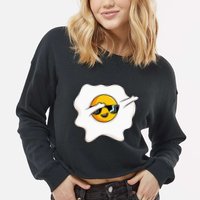 Dab Dabbing Egg Funny Fried Egg Cropped Pullover Crew