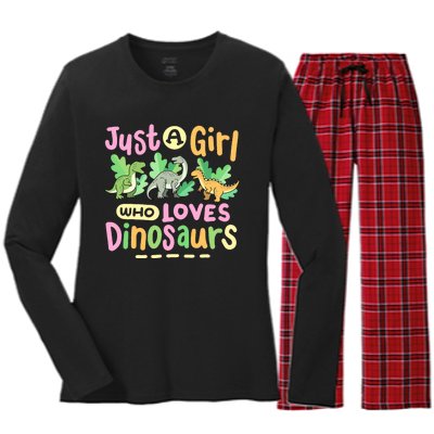 Dinosaur Dinosaurs Expert Just A Girl Who Loves Dinosaurs Women's Long Sleeve Flannel Pajama Set 