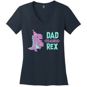 Dad Dinosaur Family Matching Birthday Girl Party Daughter Women's V-Neck T-Shirt