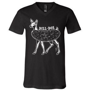 Dill Doe Funny Inappropriate Party Naughty Reindeer She V-Neck T-Shirt