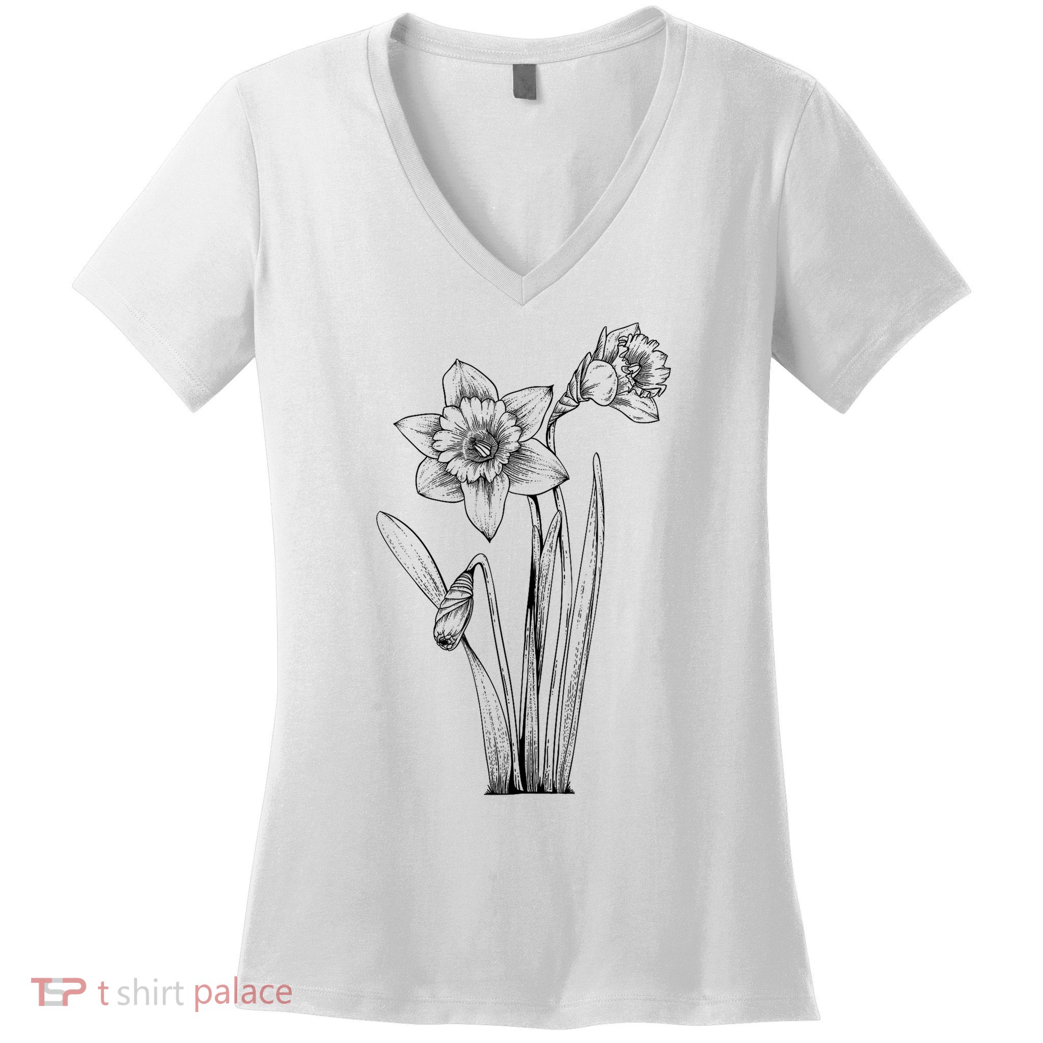 Daffodil Daffodils Flowers Floral Spring Easter Women's V-Neck T-Shirt