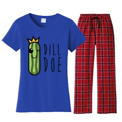 Dill Doe Funny Pickles Puns And Fun Distressed Gift Women's Flannel Pajama Set