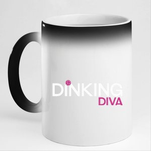 Dinking Diva Funny Pickleball Breast Cancer Awareness Gift 11oz Black Color Changing Mug