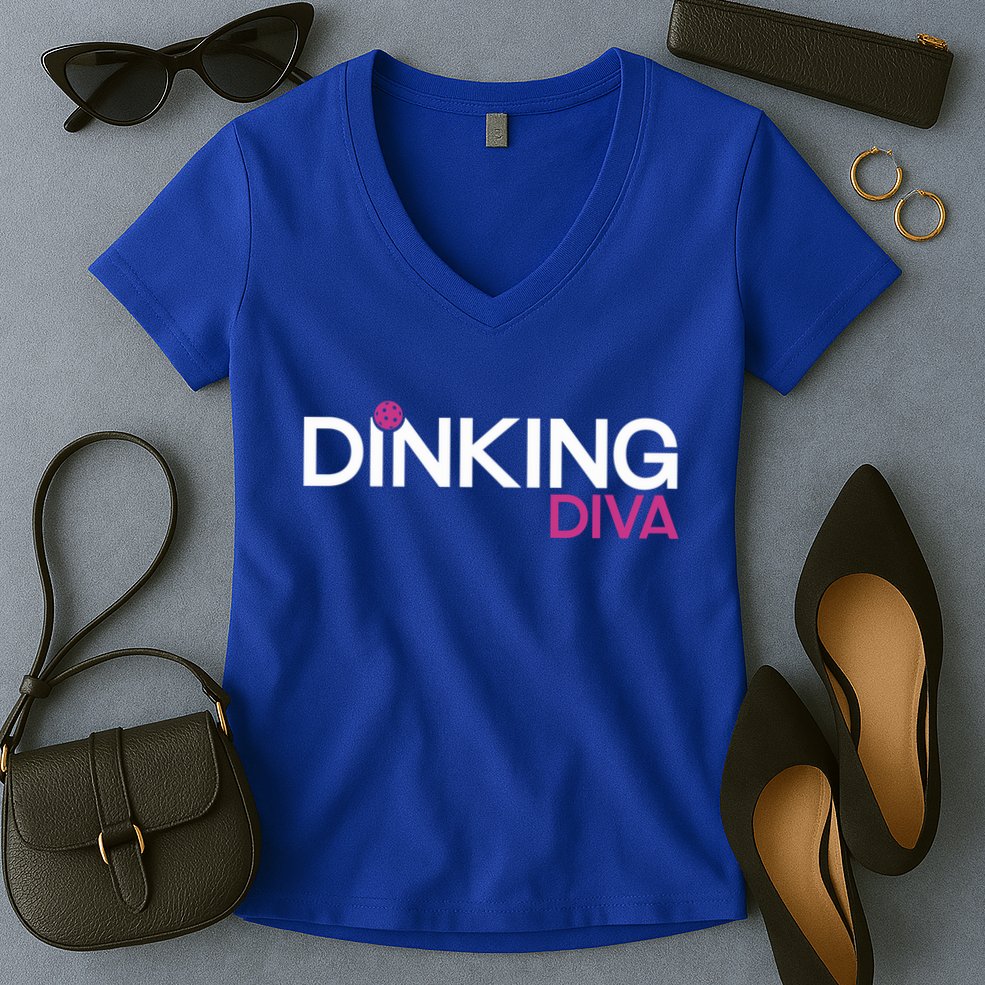 Dinking Diva Funny Pickleball Breast Cancer Awareness Gift Women's V-Neck T-Shirt