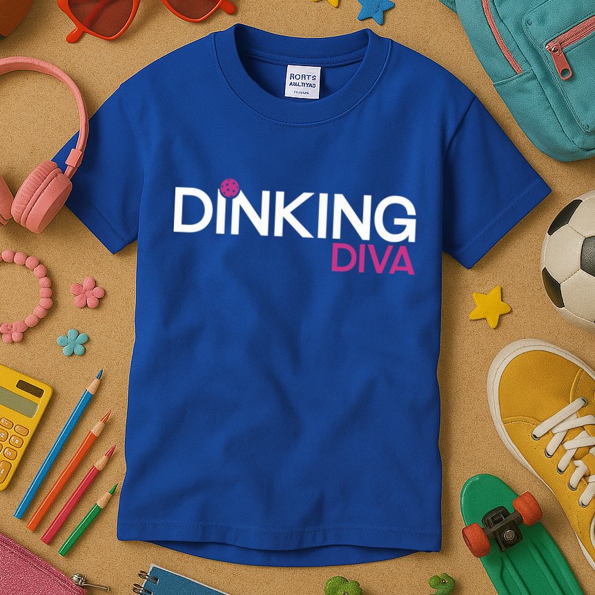 Dinking Diva Funny Pickleball Breast Cancer Awareness Gift Kids T-Shirt