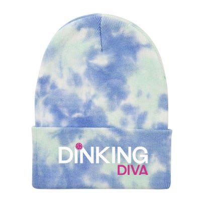 Dinking Diva Funny Pickleball Breast Cancer Awareness Gift Tie Dye 12in Knit Beanie