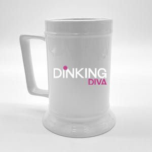 Dinking Diva Funny Pickleball Breast Cancer Awareness Gift Beer Stein