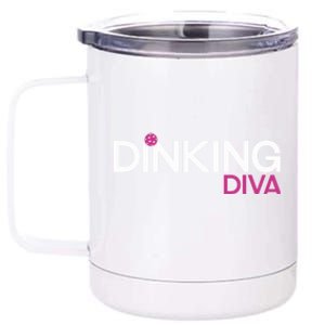 Dinking Diva Funny Pickleball Breast Cancer Awareness Gift 12 oz Stainless Steel Tumbler Cup