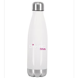 Dinking Diva Funny Pickleball Breast Cancer Awareness Gift Stainless Steel Insulated Water Bottle