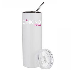 Dinking Diva Funny Pickleball Breast Cancer Awareness Gift Stainless Steel Tumbler