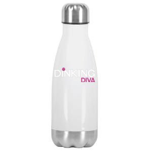 Dinking Diva Funny Pickleball Breast Cancer Awareness Gift Stainless Steel Insulated Water Bottle