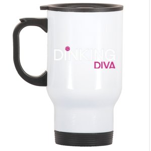 Dinking Diva Funny Pickleball Breast Cancer Awareness Gift Stainless Steel Travel Mug