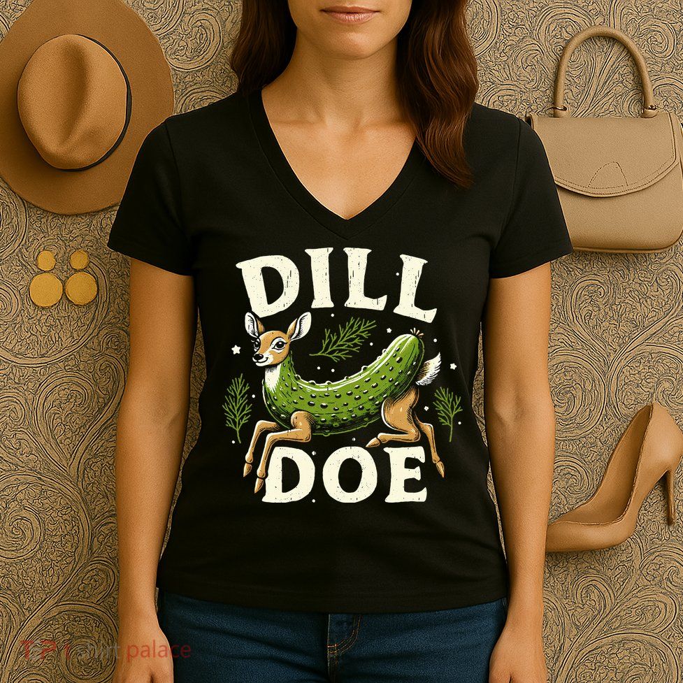 Dill Doe Funny Deer Pickle Women's V-Neck T-Shirt