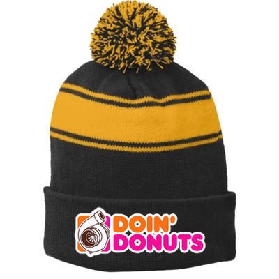 Doin Donuts Funny Racing & Drift Car Enthusiast Stripe Pom Pom Beanie