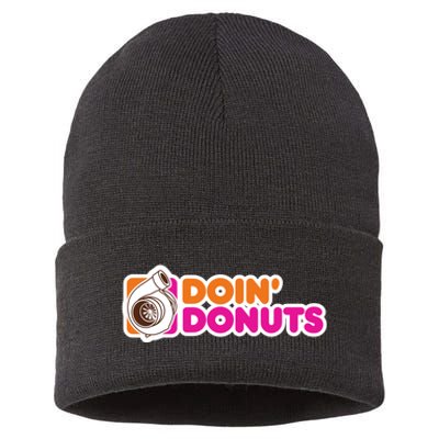 Doin Donuts Funny Racing & Drift Car Enthusiast Sustainable Knit Beanie