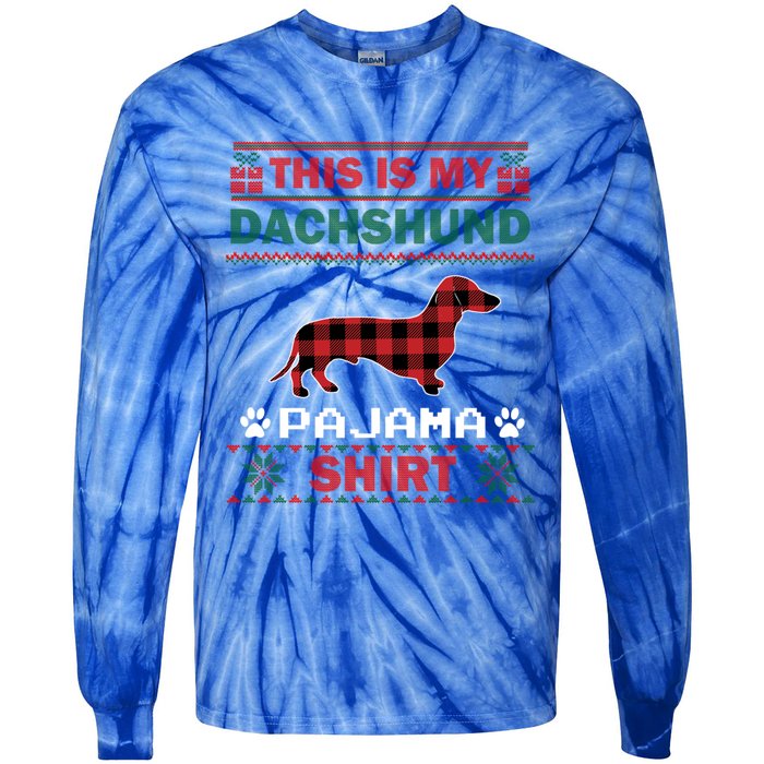 Dachshund Dog Funny Gift This Is My Doxie Pajama Ugly Christmas Gift Tie-Dye Long Sleeve Shirt