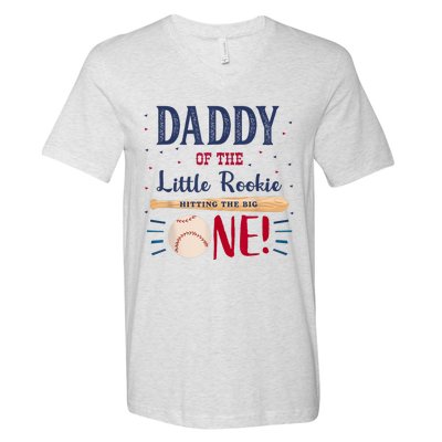 Daddy Dad First Birthday Little Rookie Baseball The Big One V-Neck T-Shirt