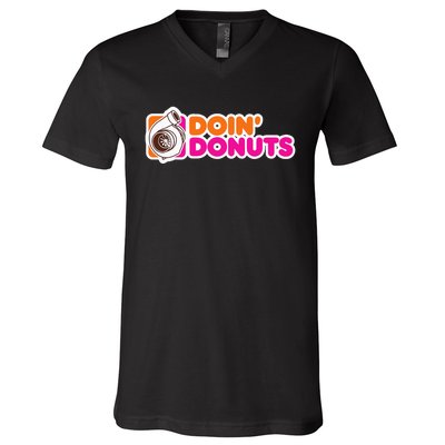 Doin' Donuts Funny Racing and Drift Car Enthusiast V-Neck T-Shirt