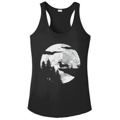 Dachshund Dog Full Moon At Night Pet Dogie Wiener Dog Ladies PosiCharge Competitor Racerback Tank