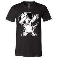 Dalmatian Dabbing Funny Dalmation Dab Dog Dance V-Neck T-Shirt