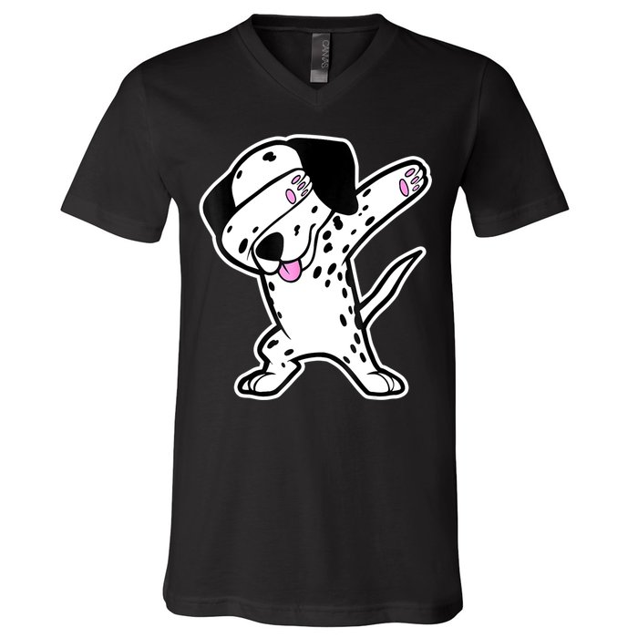 Dalmatian Dabbing Funny Dalmation Dab Dog Dance V-Neck T-Shirt