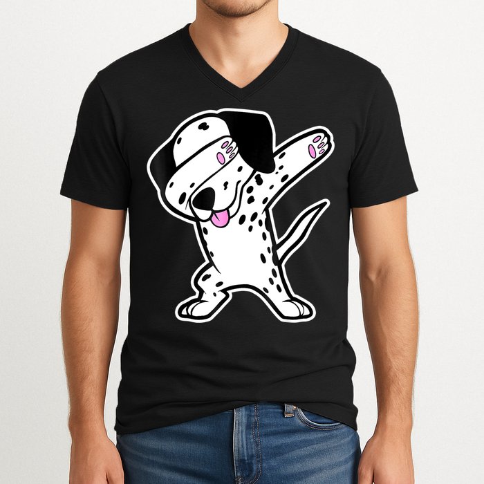 Dalmatian Dabbing Funny Dalmation Dab Dog Dance V-Neck T-Shirt