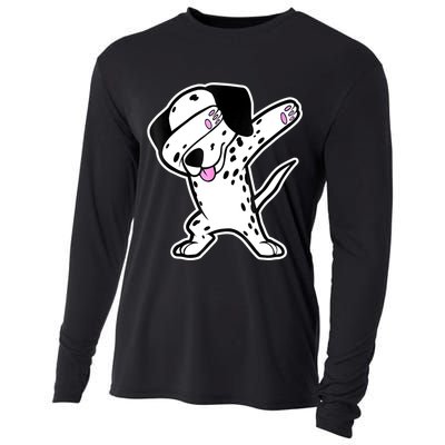 Dalmatian Dabbing Funny Dalmation Dab Dog Dance Cooling Performance Long Sleeve Crew