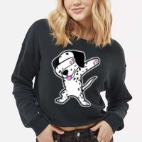 Dalmatian Dabbing Funny Dalmation Dab Dog Dance Cropped Pullover Crew