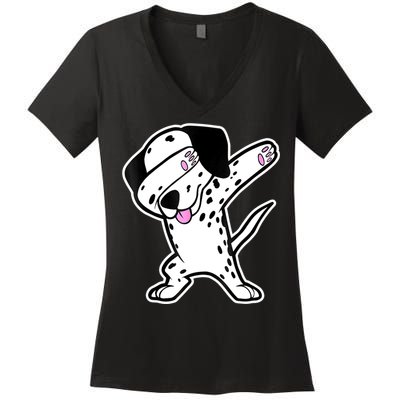Dalmatian Dabbing Funny Dalmation Dab Dog Dance Women's V-Neck T-Shirt