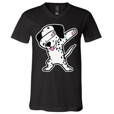 Dalmatian Dabbing Funny Dalmation Dab Dog Dance V-Neck T-Shirt