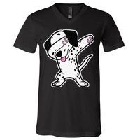 Dalmatian Dabbing Funny Dalmation Dab Dog Dance V-Neck T-Shirt