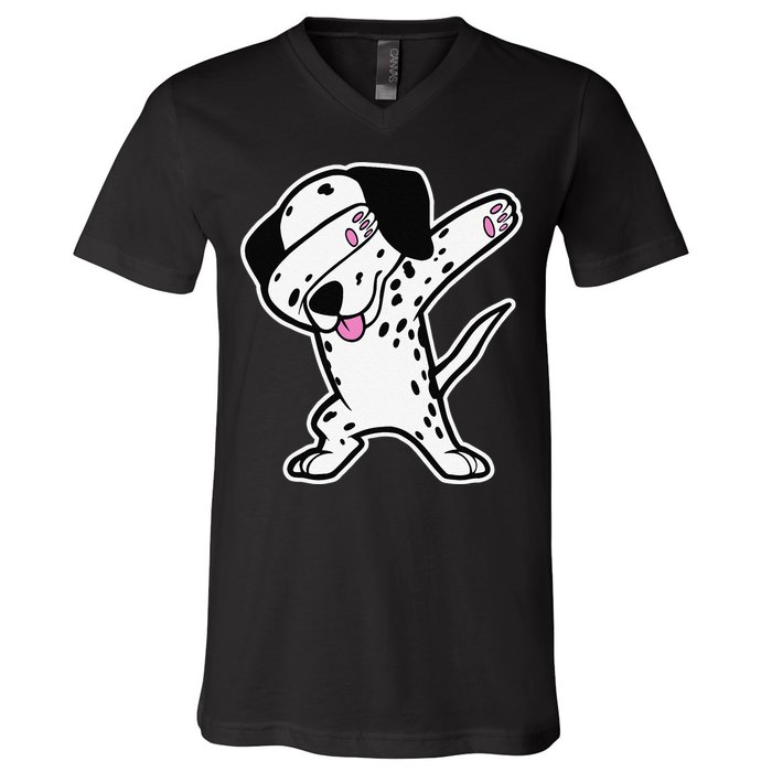 Dalmatian Dabbing Funny Dalmation Dab Dog Dance V-Neck T-Shirt