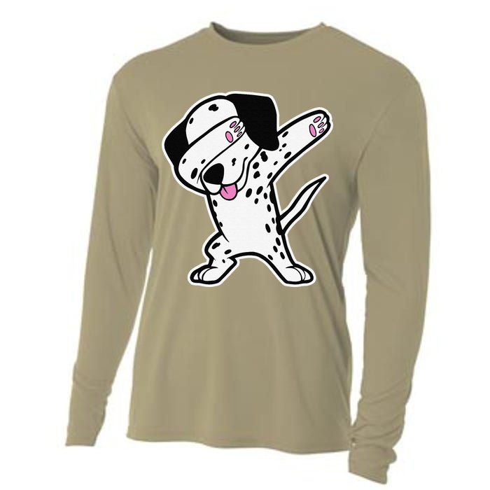 Dalmatian Dabbing Funny Dalmation Dab Dog Dance Cooling Performance Long Sleeve Crew