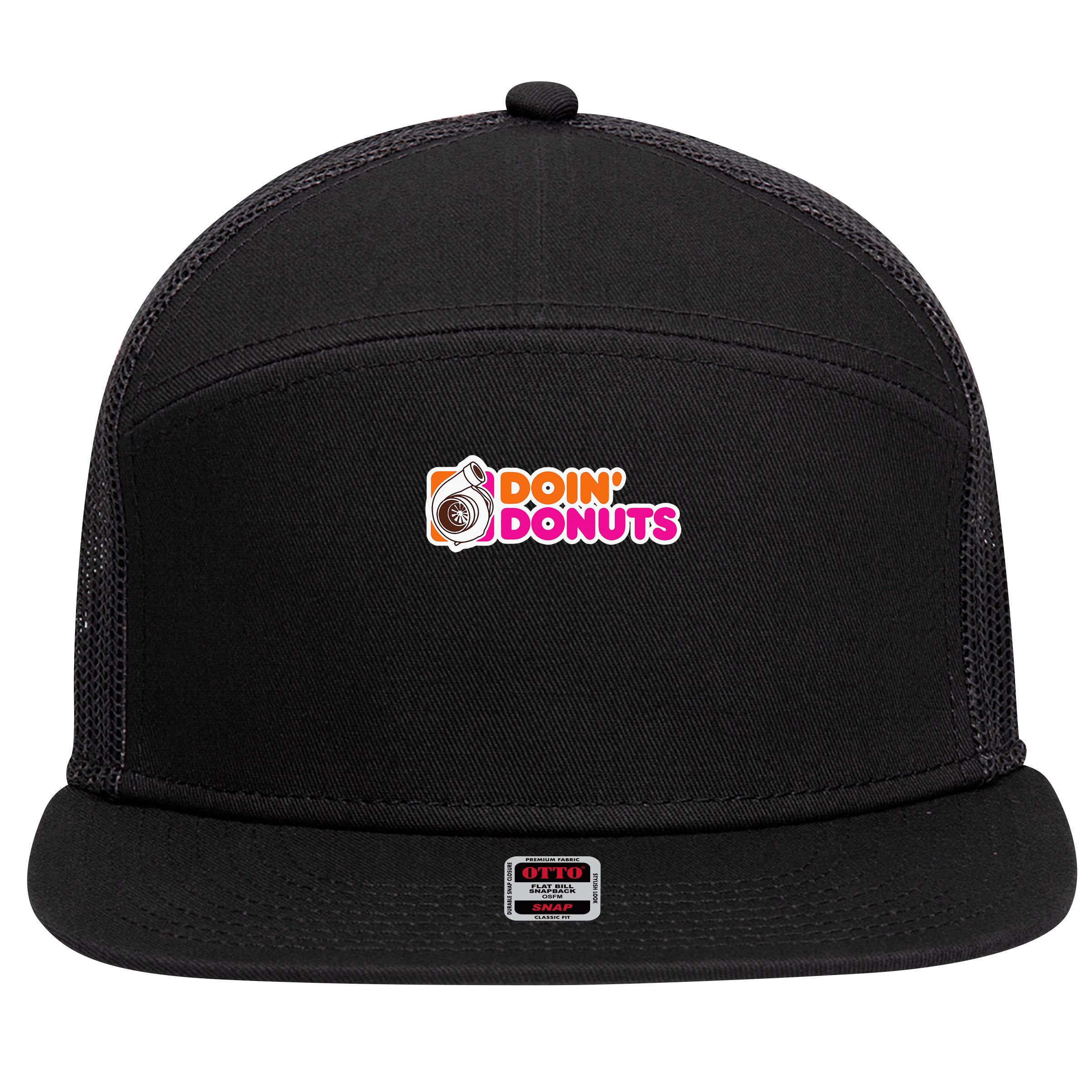 Doin' Donuts Funny Racing & Drift Car Enthusiast 7 Panel Mesh Trucker Snapback Hat