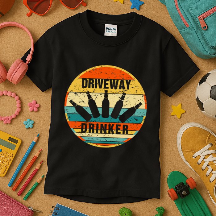 Driveway Drinker Funny Drinking Lover Humor For Dad Daddy Kids T-Shirt