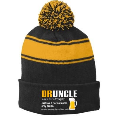 Druncle Definition Funny Gift For Uncle Present Novelty Stripe Pom Pom Beanie