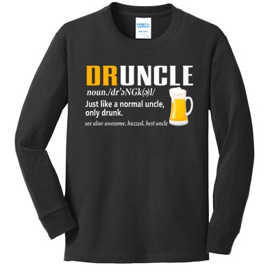 Druncle Definition Funny Gift For Uncle Present Novelty Kids Long Sleeve Shirt