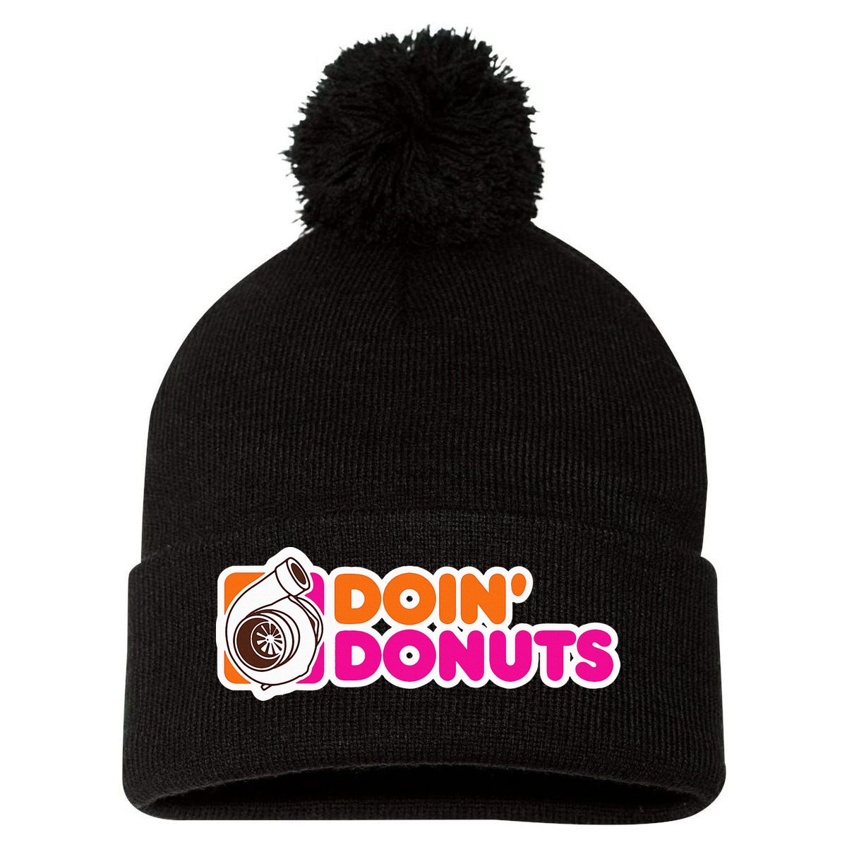 Doin Donuts Funny Racing & Drift Car Enthusiast Pom Pom 12in Knit Beanie