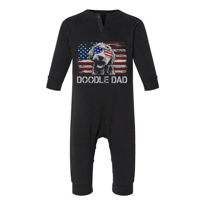 Doodle Dad Goldendoodle Dog American Flag 4th Of July Infant Fleece One Piece