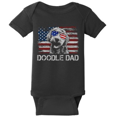 Doodle Dad Goldendoodle Dog American Flag 4th Of July Baby Bodysuit